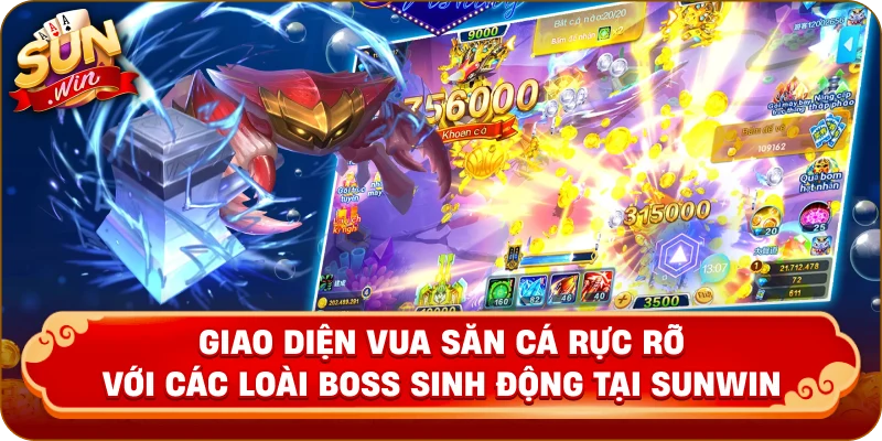 Giao diện Vua săn cá rực rỡ với các loài Boss sinh động tại Sunwin